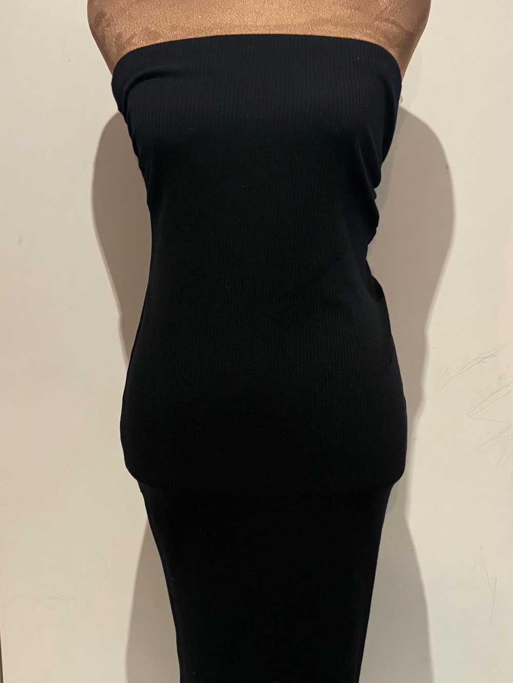 Strapless Black Ribbed Bodycon Dress